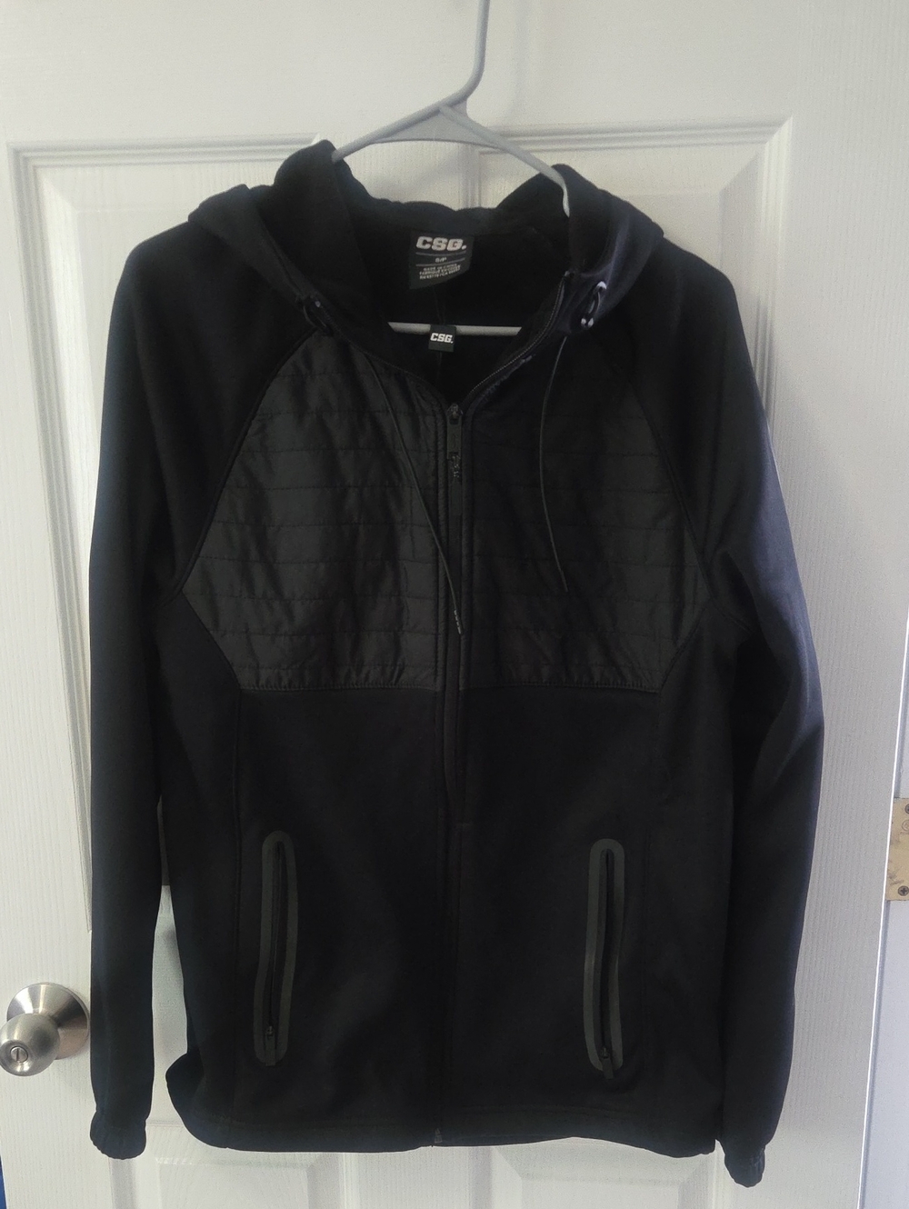 Men's Black Quilted-Panel Hooded Jacket by CSG